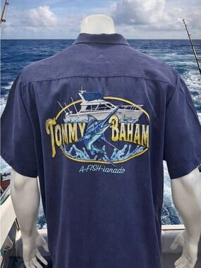 Tommy Bahama Blue Multi-Color 100% Silk "A-FISH-ianado" Embroidered Shirt XL